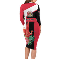 Trinidad and Tobago Personalized Family Matching Long Sleeve Bodycon Dress and Hawaiian Shirt Scarlet Ibis Tropical - Wonder Print Shop