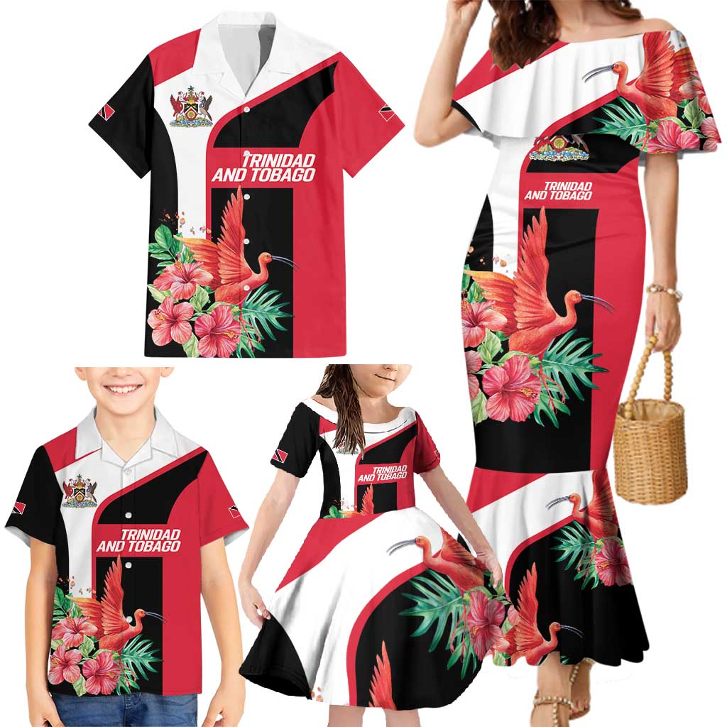 Trinidad and Tobago Personalized Family Matching Mermaid Dress and Hawaiian Shirt Scarlet Ibis Tropical - Wonder Print Shop