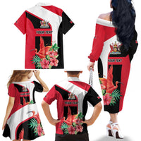 Trinidad and Tobago Personalized Family Matching Off The Shoulder Long Sleeve Dress and Hawaiian Shirt Scarlet Ibis Tropical - Wonder Print Shop