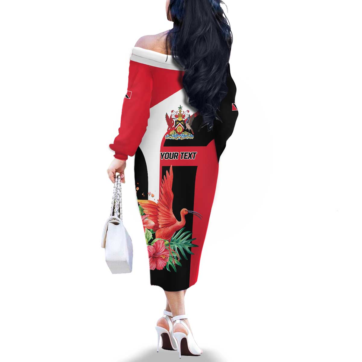 Trinidad and Tobago Personalized Family Matching Off The Shoulder Long Sleeve Dress and Hawaiian Shirt Scarlet Ibis Tropical - Wonder Print Shop