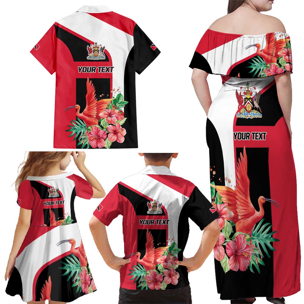 Trinidad and Tobago Personalized Family Matching Off Shoulder Maxi Dress and Hawaiian Shirt Scarlet Ibis Tropical - Wonder Print Shop