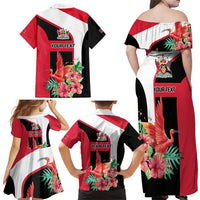 Trinidad and Tobago Personalized Family Matching Off Shoulder Maxi Dress and Hawaiian Shirt Scarlet Ibis Tropical - Wonder Print Shop