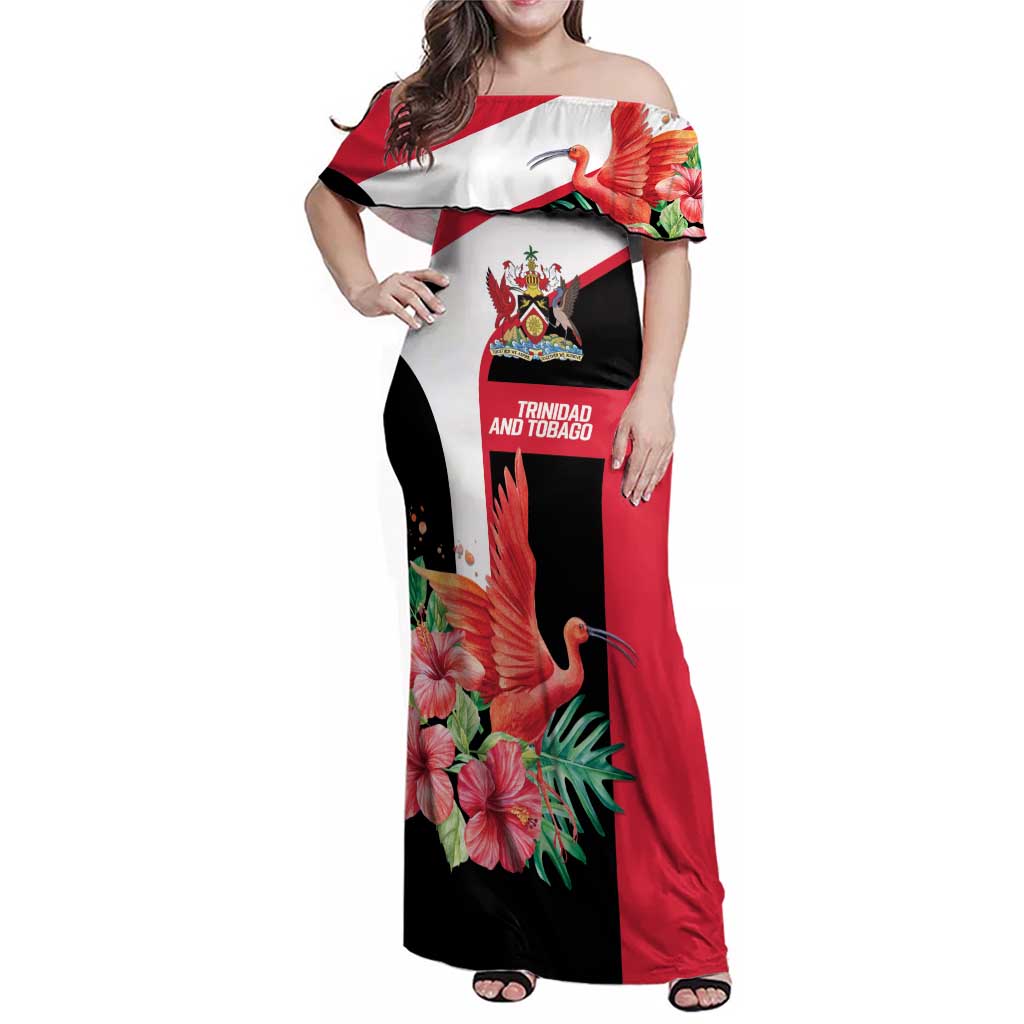 Trinidad and Tobago Personalized Family Matching Off Shoulder Maxi Dress and Hawaiian Shirt Scarlet Ibis Tropical - Wonder Print Shop