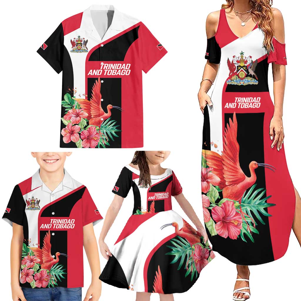 Trinidad and Tobago Personalized Family Matching Summer Maxi Dress and Hawaiian Shirt Scarlet Ibis Tropical - Wonder Print Shop