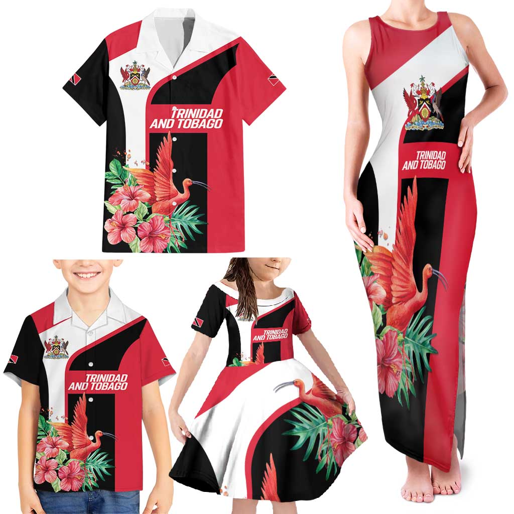 Trinidad and Tobago Personalized Family Matching Tank Maxi Dress and Hawaiian Shirt Scarlet Ibis Tropical - Wonder Print Shop