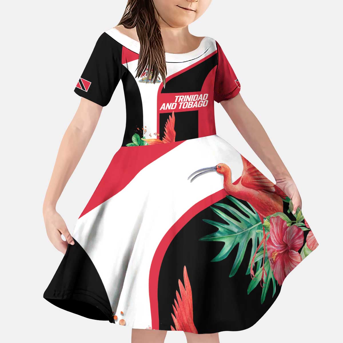 Trinidad and Tobago Personalized Kid Short Sleeve Dress Scarlet Ibis Tropical - Wonder Print Shop
