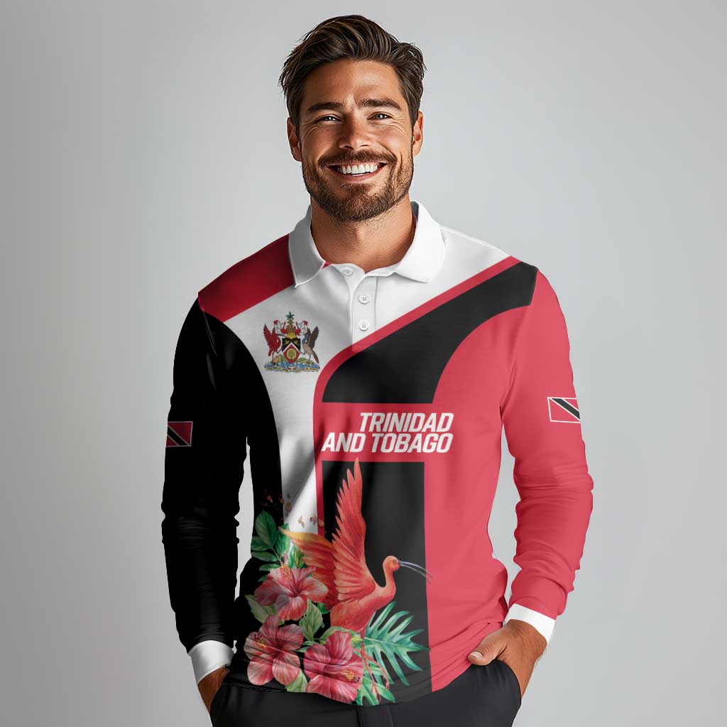 Trinidad and Tobago Personalized Long Sleeve Polo Shirt Scarlet Ibis Tropical - Wonder Print Shop