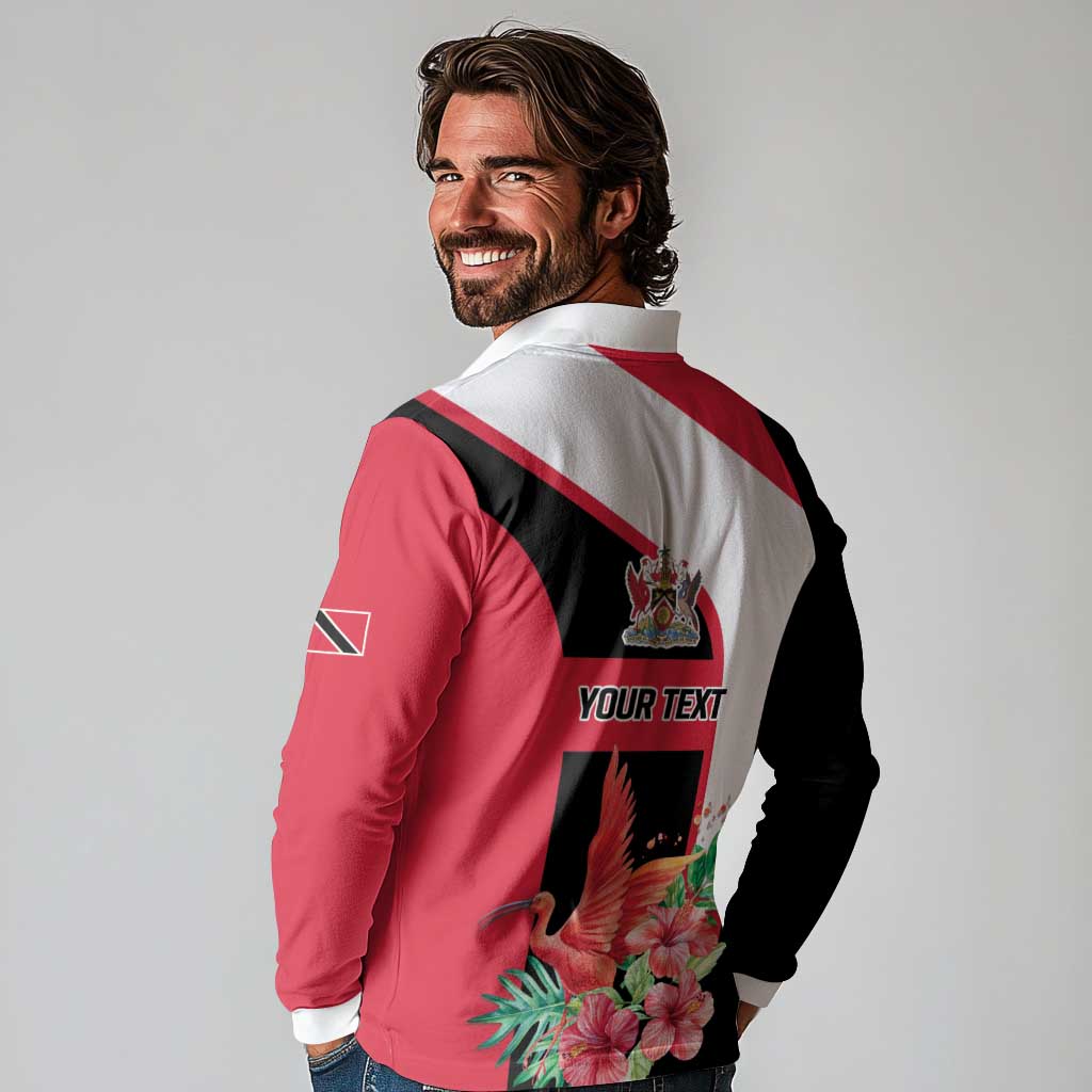 Trinidad and Tobago Personalized Long Sleeve Polo Shirt Scarlet Ibis Tropical - Wonder Print Shop