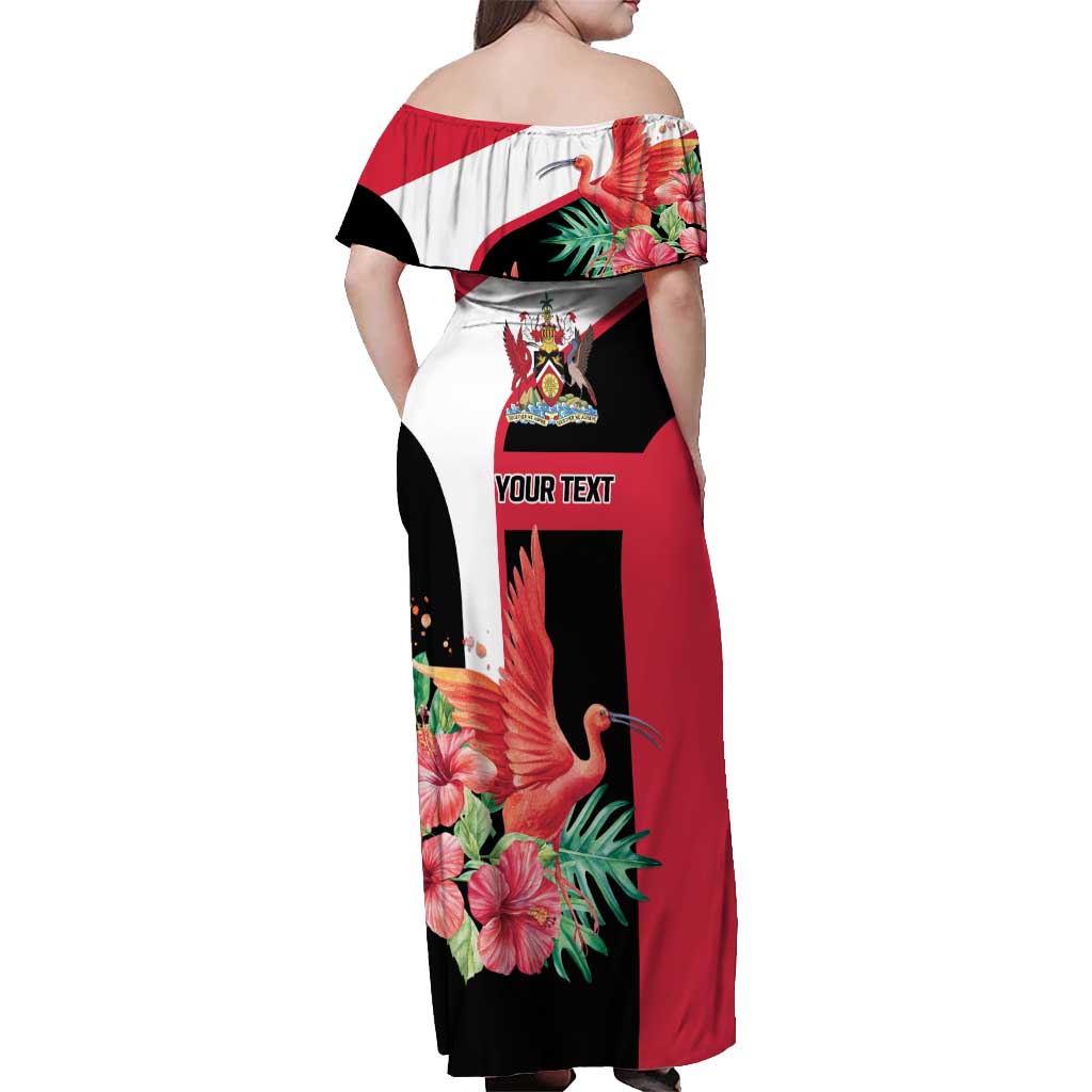 Trinidad and Tobago Personalized Off Shoulder Maxi Dress Scarlet Ibis Tropical - Wonder Print Shop