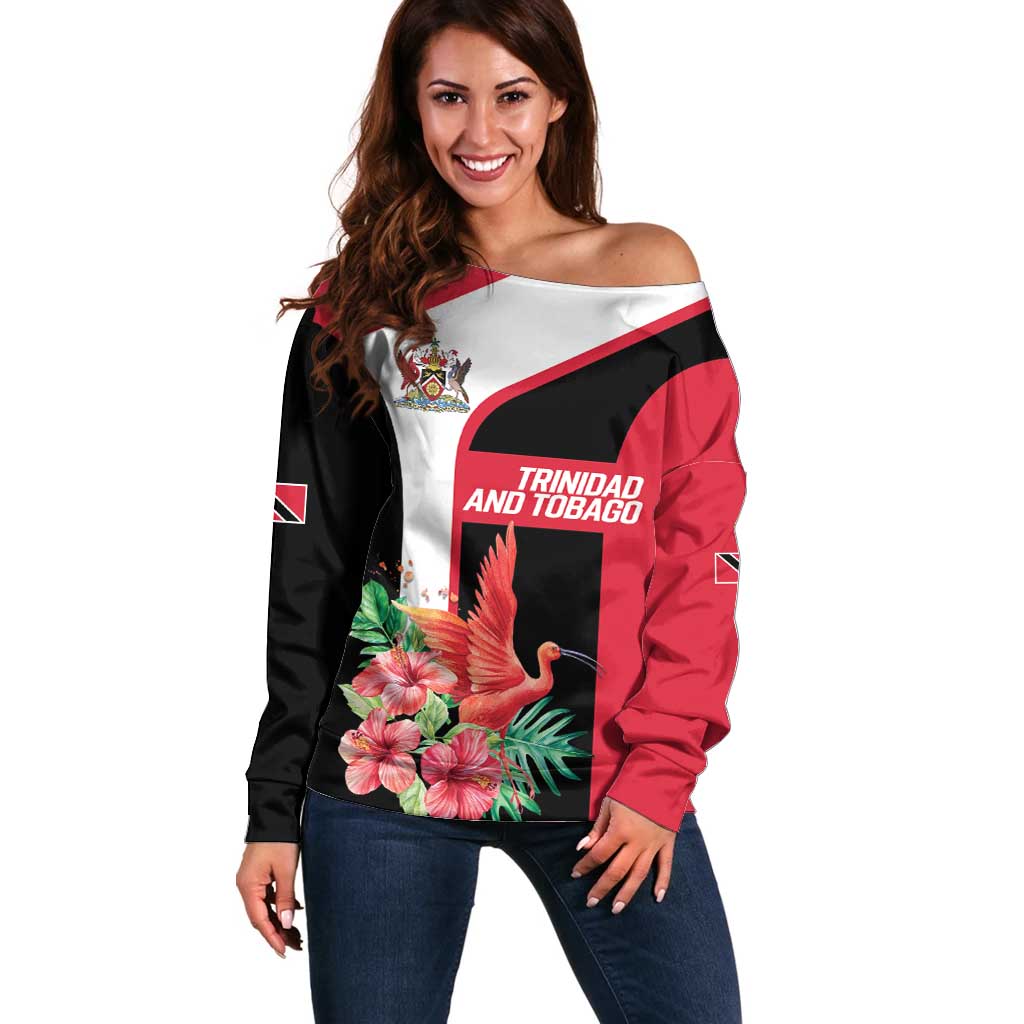 Trinidad and Tobago Personalized Off Shoulder Sweater Scarlet Ibis Tropical - Wonder Print Shop
