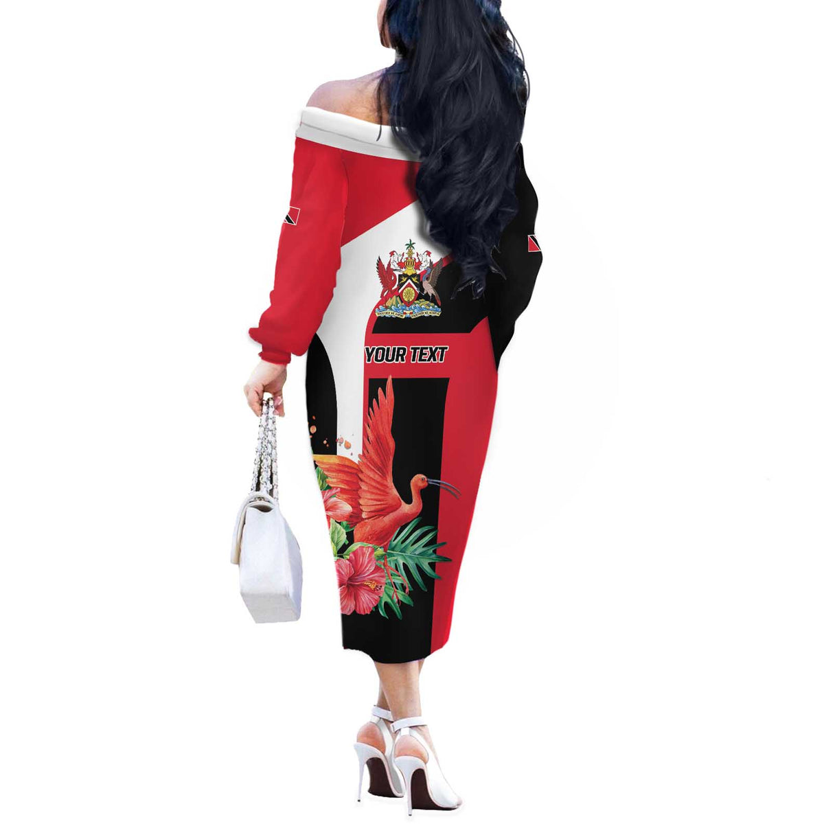 Trinidad and Tobago Personalized Off The Shoulder Long Sleeve Dress Scarlet Ibis Tropical - Wonder Print Shop
