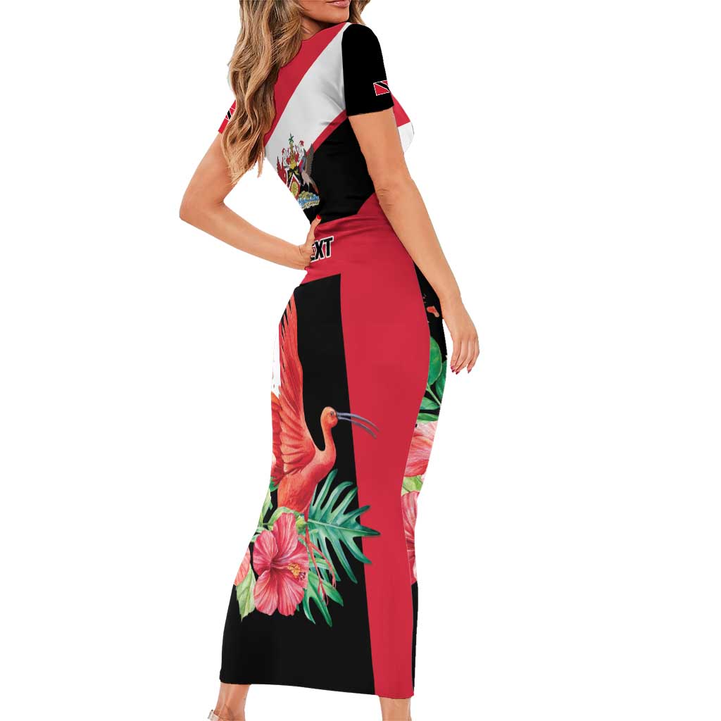 Trinidad and Tobago Personalized Short Sleeve Bodycon Dress Scarlet Ibis Tropical - Wonder Print Shop