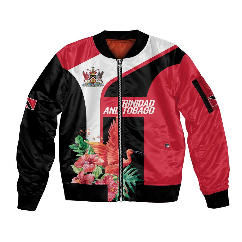 Trinidad and Tobago Personalized Sleeve Zip Bomber Jacket Scarlet Ibis Tropical - Wonder Print Shop