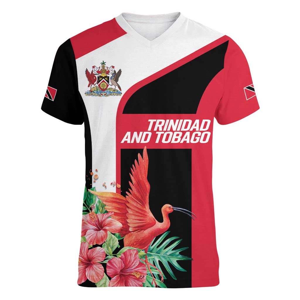 Trinidad and Tobago Personalized Women V-Neck T-Shirt Scarlet Ibis Tropical - Wonder Print Shop