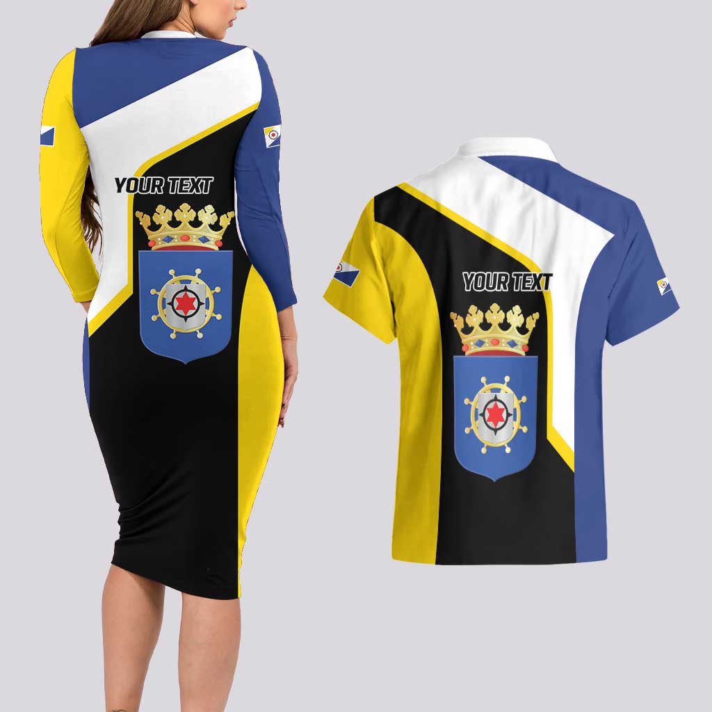 Caribbean Bonaire Personalized Couples Matching Long Sleeve Bodycon Dress and Hawaiian Shirt Simple Flag Style - Wonder Print Shop