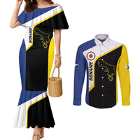 Caribbean Bonaire Personalized Couples Matching Mermaid Dress and Long Sleeve Button Shirt Simple Flag Style - Wonder Print Shop