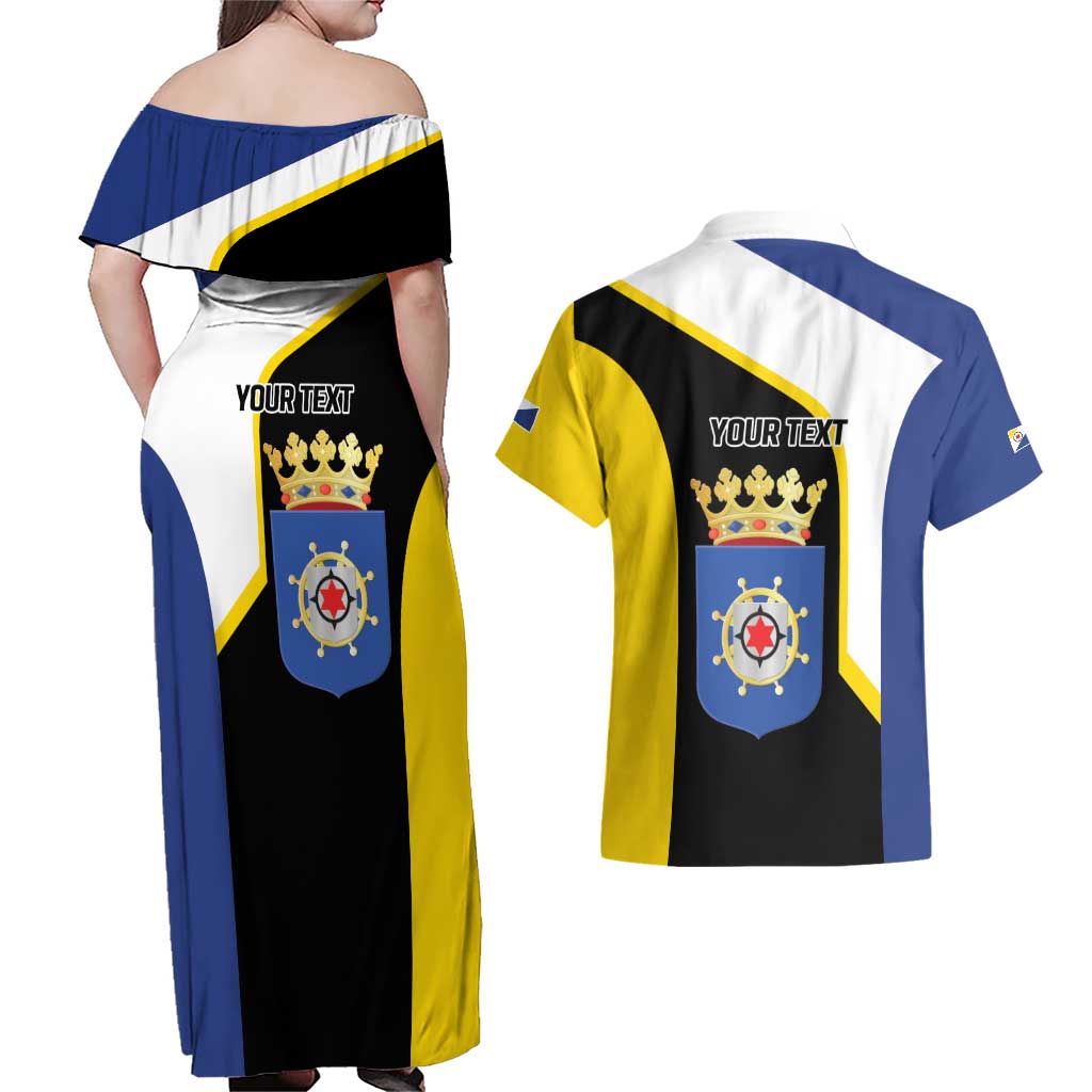 Caribbean Bonaire Personalized Couples Matching Off Shoulder Maxi Dress and Hawaiian Shirt Simple Flag Style - Wonder Print Shop