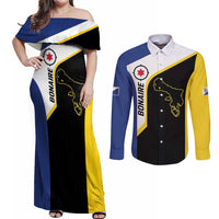 Caribbean Bonaire Personalized Couples Matching Off Shoulder Maxi Dress and Long Sleeve Button Shirt Simple Flag Style - Wonder Print Shop