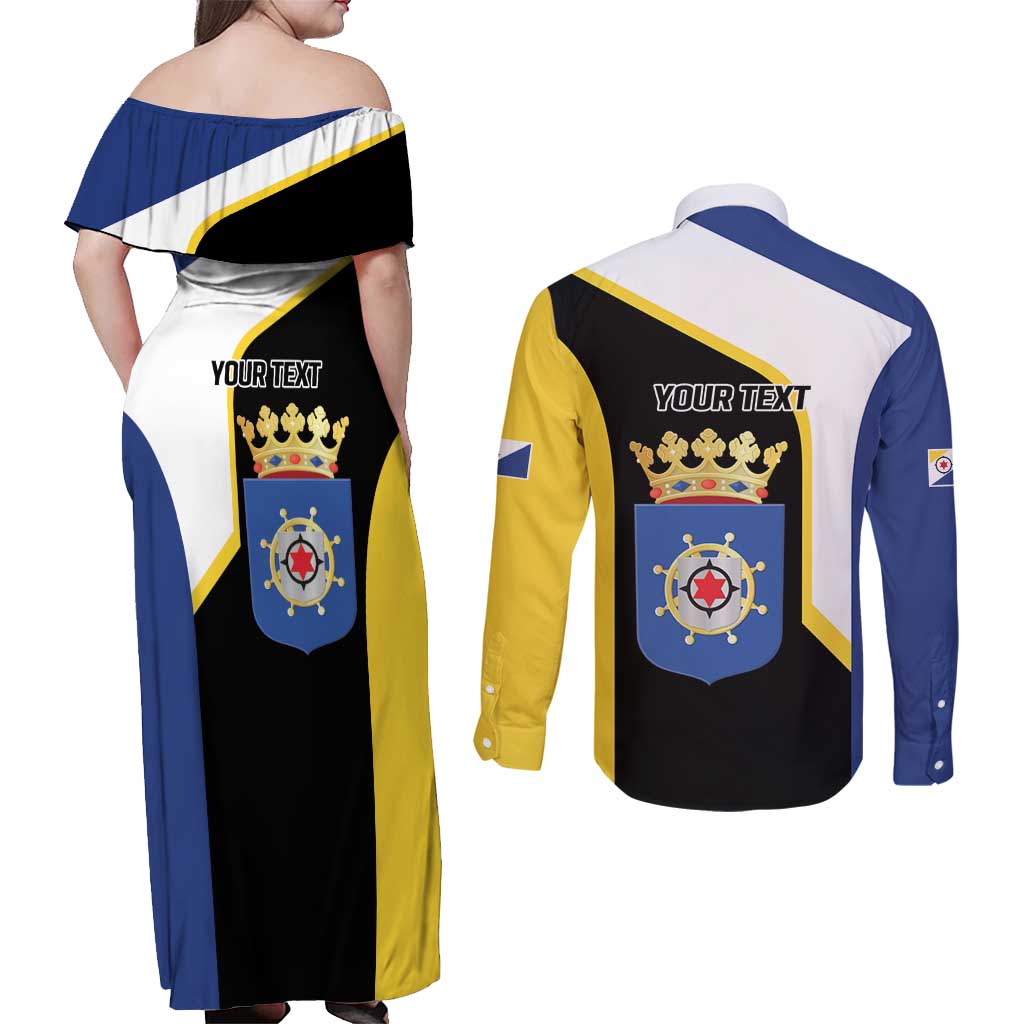 Caribbean Bonaire Personalized Couples Matching Off Shoulder Maxi Dress and Long Sleeve Button Shirt Simple Flag Style - Wonder Print Shop