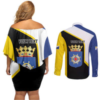 Caribbean Bonaire Personalized Couples Matching Off Shoulder Short Dress and Long Sleeve Button Shirt Simple Flag Style - Wonder Print Shop