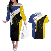 Caribbean Bonaire Personalized Couples Matching Off The Shoulder Long Sleeve Dress and Hawaiian Shirt Simple Flag Style - Wonder Print Shop