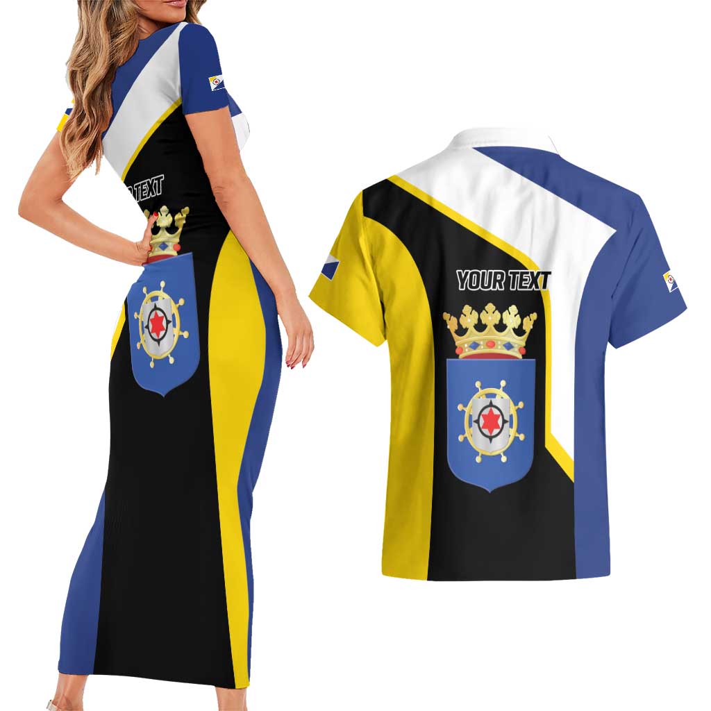 Caribbean Bonaire Personalized Couples Matching Short Sleeve Bodycon Dress and Hawaiian Shirt Simple Flag Style - Wonder Print Shop