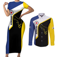 Caribbean Bonaire Personalized Couples Matching Short Sleeve Bodycon Dress and Long Sleeve Button Shirt Simple Flag Style - Wonder Print Shop