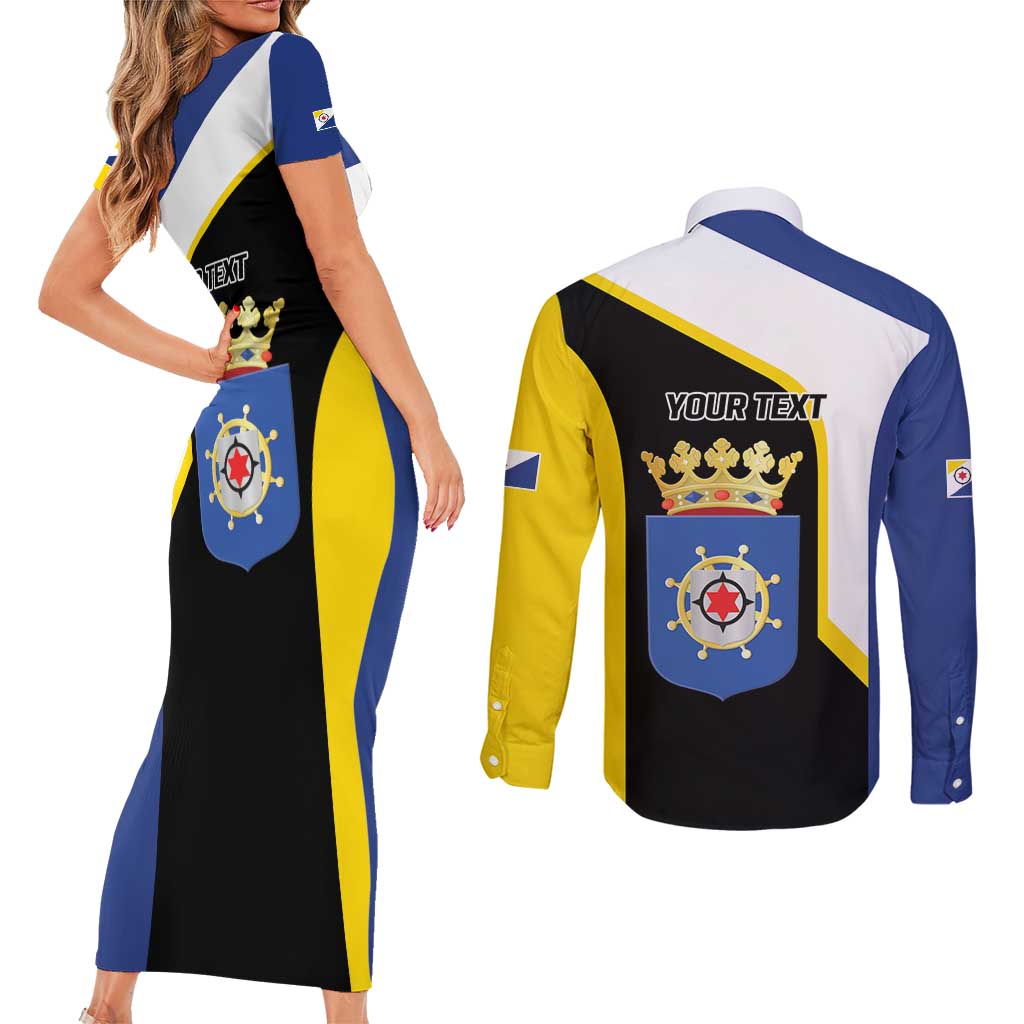Caribbean Bonaire Personalized Couples Matching Short Sleeve Bodycon Dress and Long Sleeve Button Shirt Simple Flag Style - Wonder Print Shop