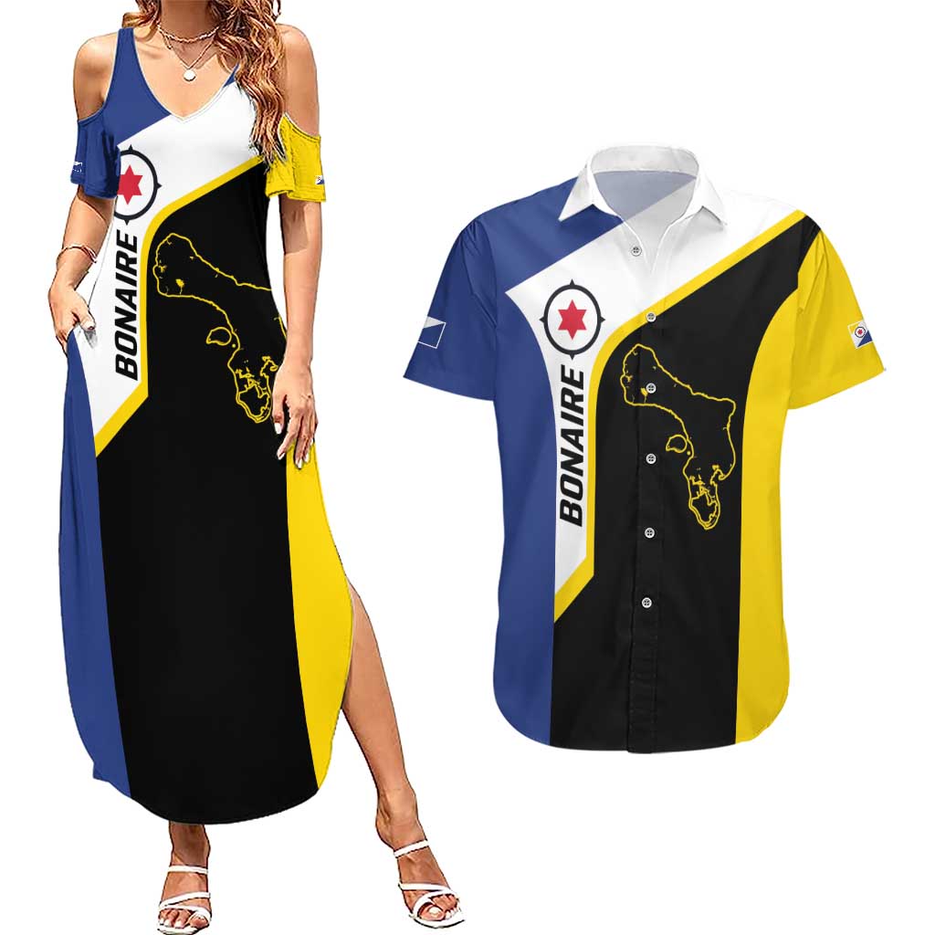Caribbean Bonaire Personalized Couples Matching Summer Maxi Dress and Hawaiian Shirt Simple Flag Style - Wonder Print Shop