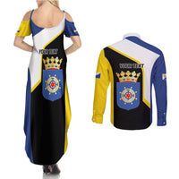 Caribbean Bonaire Personalized Couples Matching Summer Maxi Dress and Long Sleeve Button Shirt Simple Flag Style - Wonder Print Shop