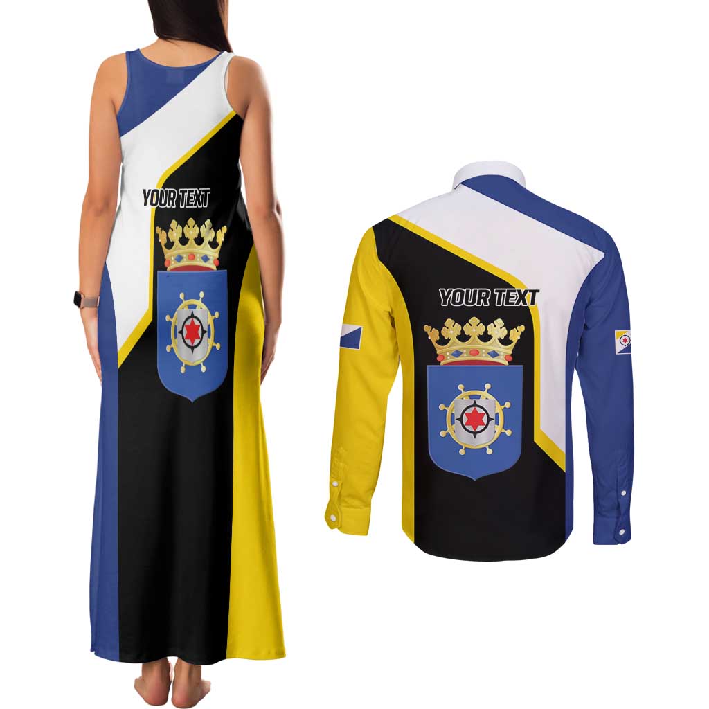 Caribbean Bonaire Personalized Couples Matching Tank Maxi Dress and Long Sleeve Button Shirt Simple Flag Style - Wonder Print Shop