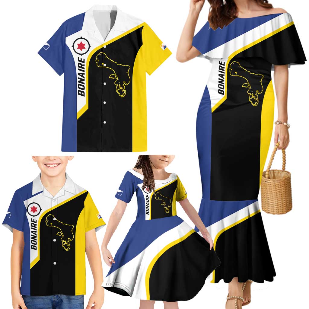 Caribbean Bonaire Personalized Family Matching Mermaid Dress and Hawaiian Shirt Simple Flag Style - Wonder Print Shop