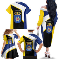 Caribbean Bonaire Personalized Family Matching Off The Shoulder Long Sleeve Dress and Hawaiian Shirt Simple Flag Style - Wonder Print Shop