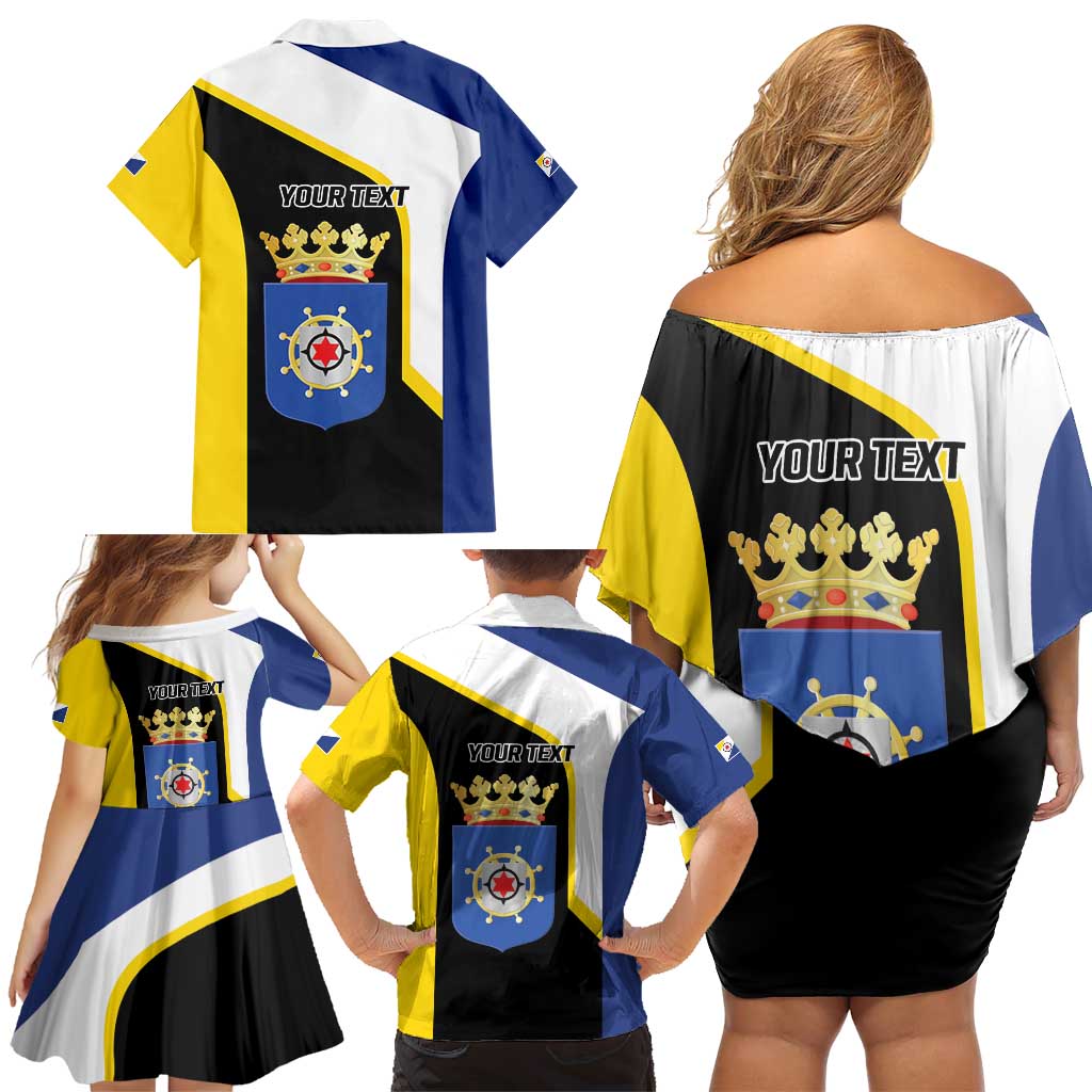 Caribbean Bonaire Personalized Family Matching Off Shoulder Short Dress and Hawaiian Shirt Simple Flag Style - Wonder Print Shop