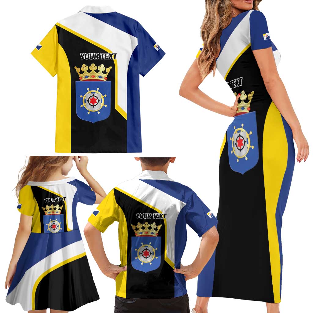 Caribbean Bonaire Personalized Family Matching Short Sleeve Bodycon Dress and Hawaiian Shirt Simple Flag Style - Wonder Print Shop