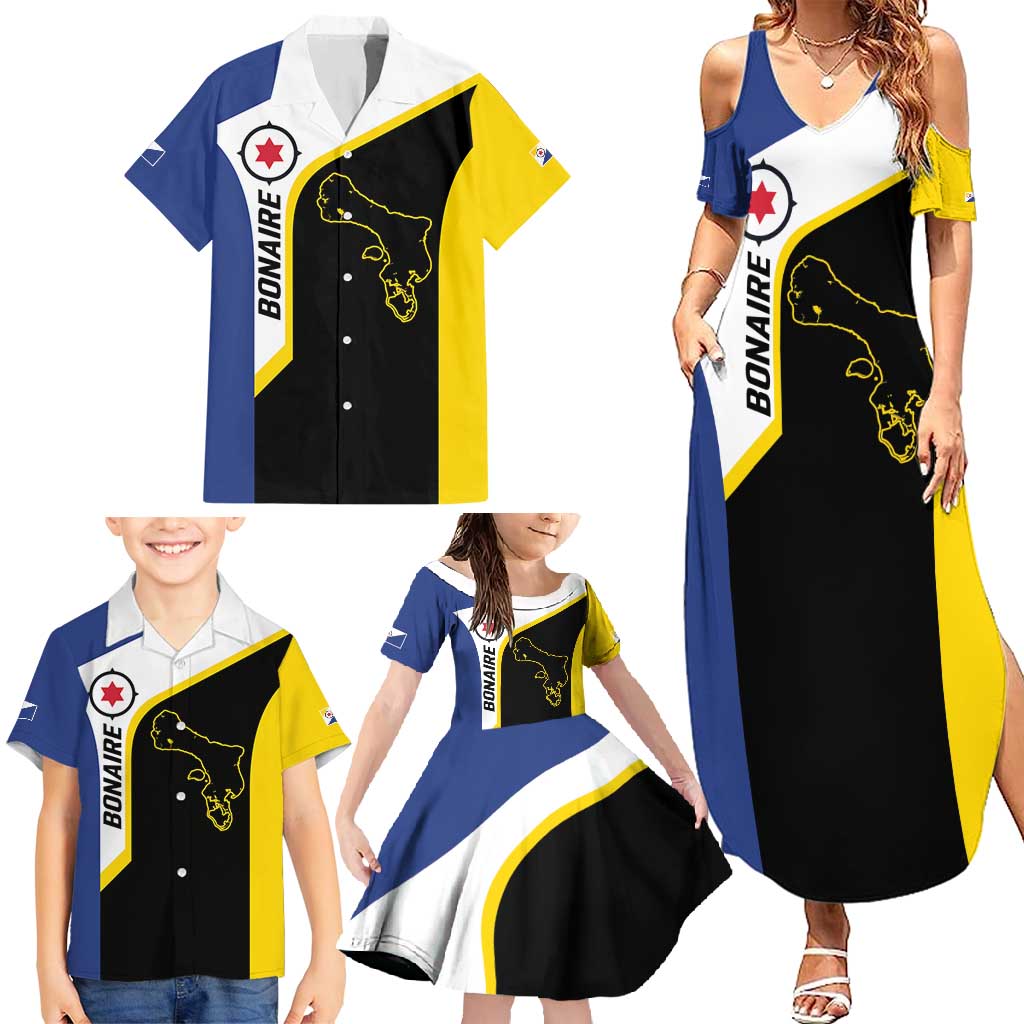 Caribbean Bonaire Personalized Family Matching Summer Maxi Dress and Hawaiian Shirt Simple Flag Style - Wonder Print Shop