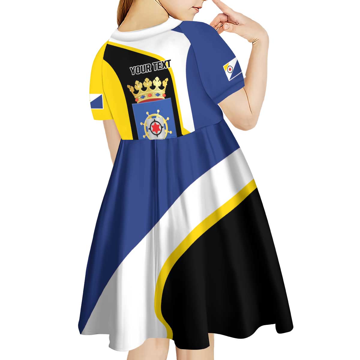Caribbean Bonaire Personalized Kid Short Sleeve Dress Simple Flag Style - Wonder Print Shop