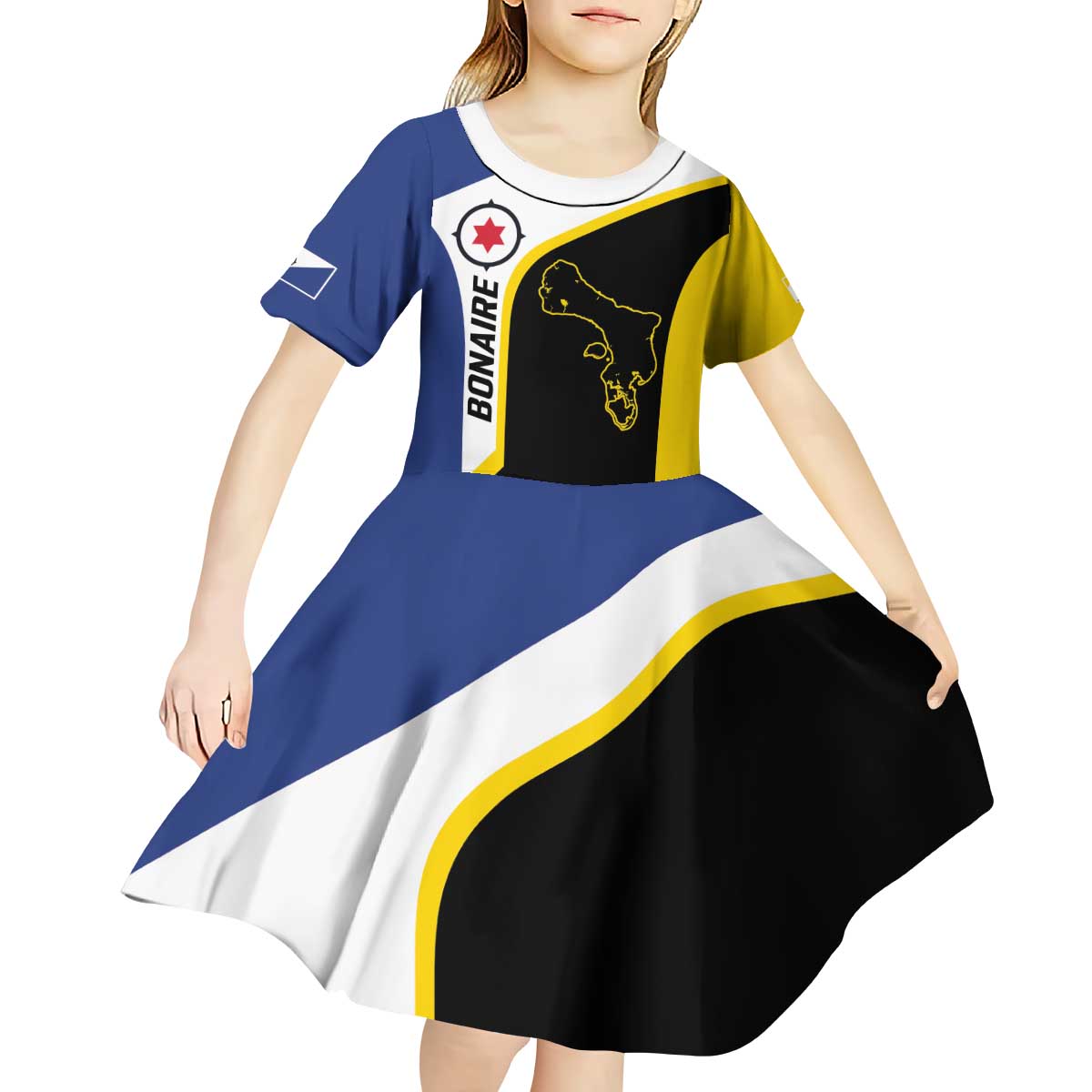 Caribbean Bonaire Personalized Kid Short Sleeve Dress Simple Flag Style - Wonder Print Shop