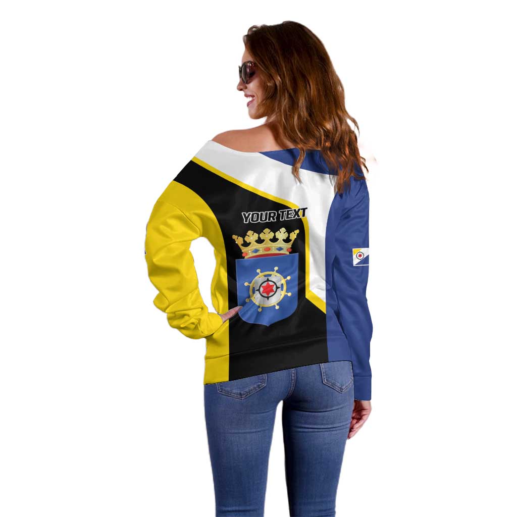 Caribbean Bonaire Personalized Off Shoulder Sweater Simple Flag Style - Wonder Print Shop