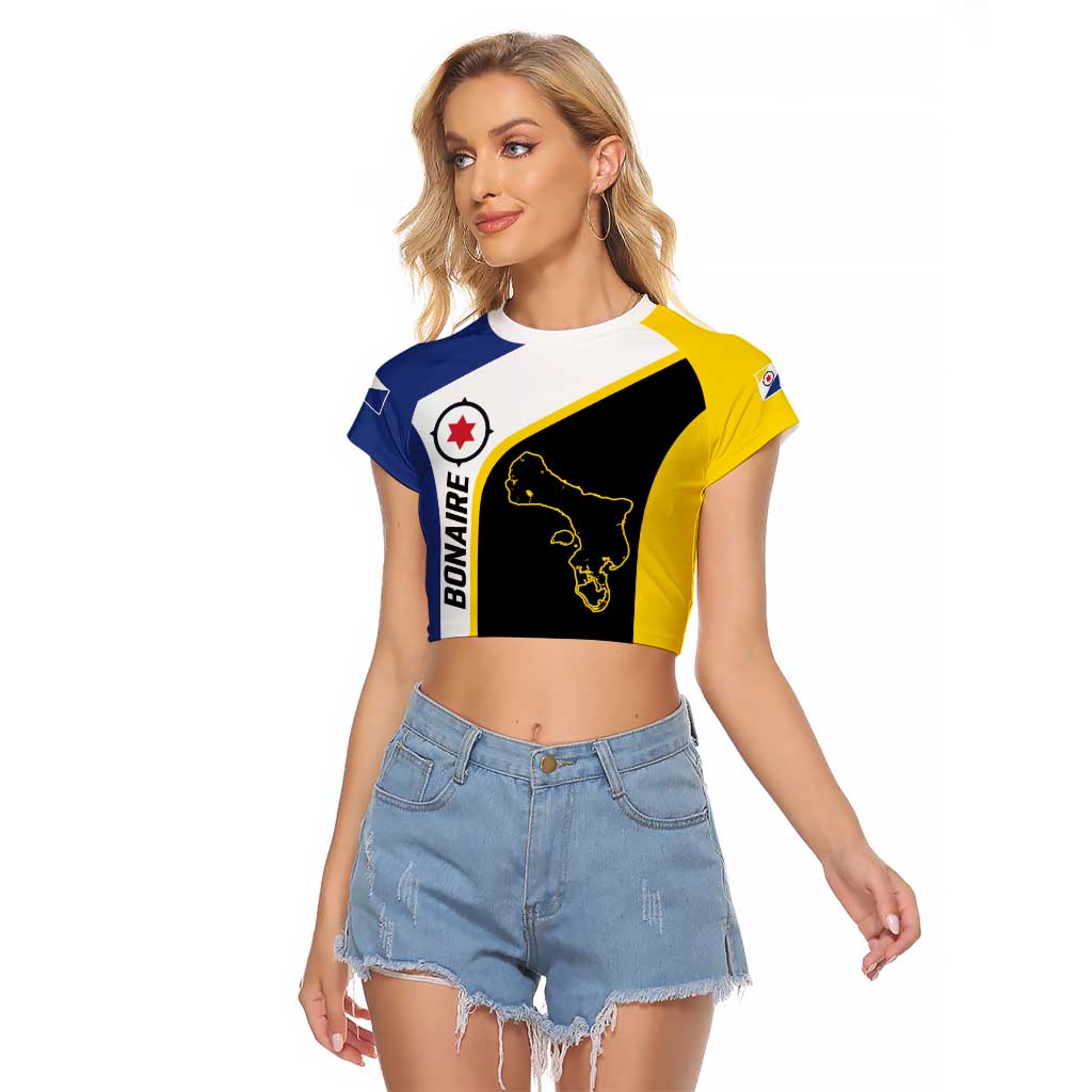 Caribbean Bonaire Personalized Raglan Cropped T Shirt Simple Flag Style - Wonder Print Shop