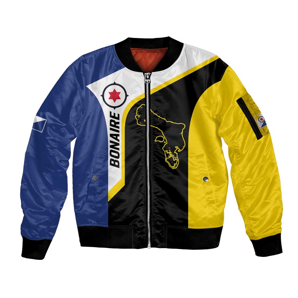 Caribbean Bonaire Personalized Sleeve Zip Bomber Jacket Simple Flag Style - Wonder Print Shop