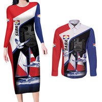 Caribbean Saba Personalized Couples Matching Long Sleeve Bodycon Dress and Long Sleeve Button Shirt Remis Velisque Sail the Seas - Wonder Print Shop