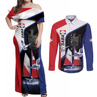 Caribbean Saba Personalized Couples Matching Off Shoulder Maxi Dress and Long Sleeve Button Shirt Remis Velisque Sail the Seas - Wonder Print Shop