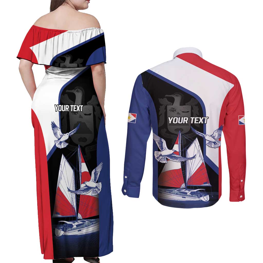 Caribbean Saba Personalized Couples Matching Off Shoulder Maxi Dress and Long Sleeve Button Shirt Remis Velisque Sail the Seas - Wonder Print Shop