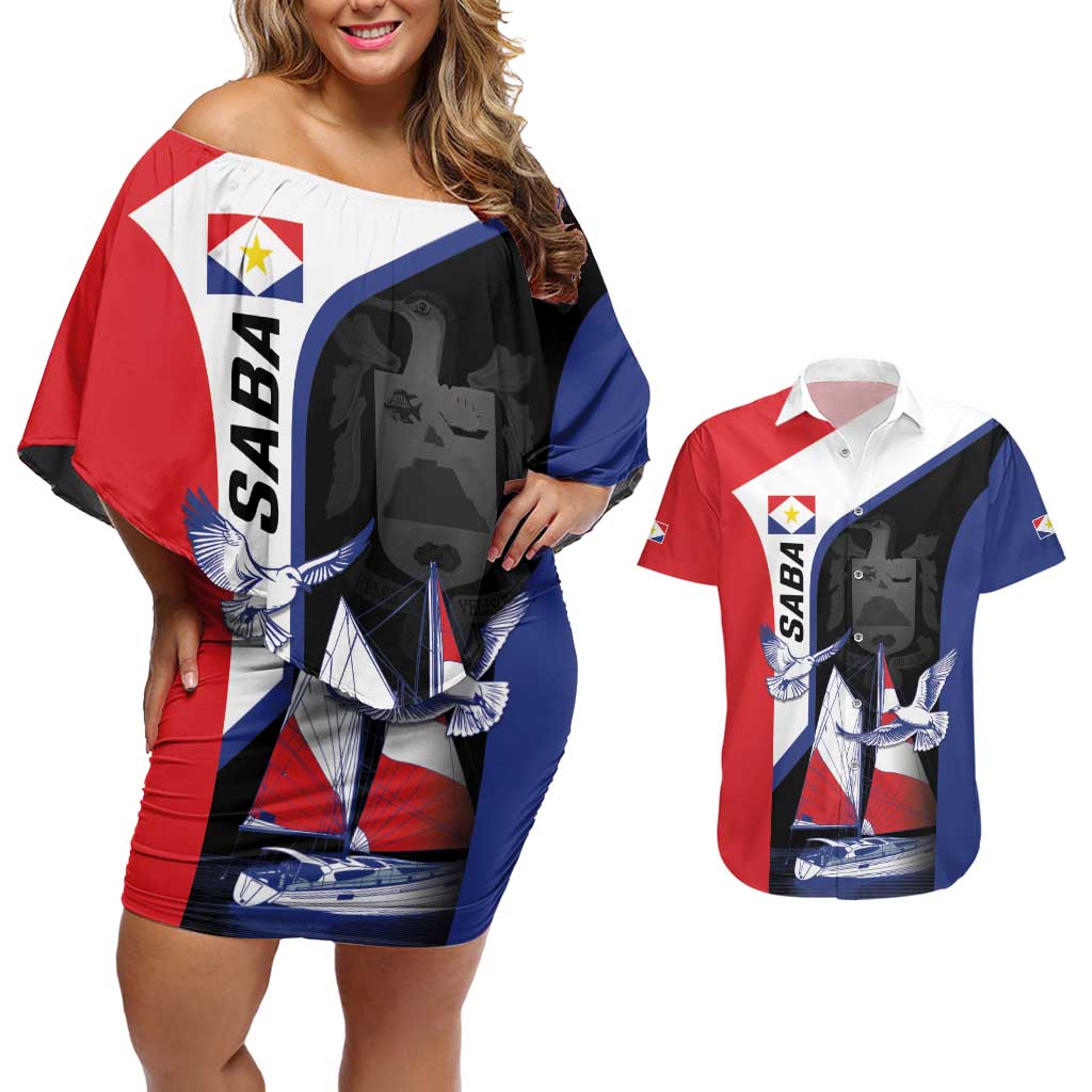 Caribbean Saba Personalized Couples Matching Off Shoulder Short Dress and Hawaiian Shirt Remis Velisque Sail the Seas - Wonder Print Shop