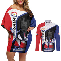Caribbean Saba Personalized Couples Matching Off Shoulder Short Dress and Long Sleeve Button Shirt Remis Velisque Sail the Seas - Wonder Print Shop