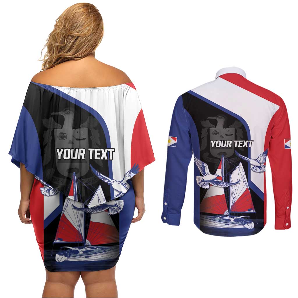 Caribbean Saba Personalized Couples Matching Off Shoulder Short Dress and Long Sleeve Button Shirt Remis Velisque Sail the Seas - Wonder Print Shop