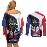 Caribbean Saba Personalized Couples Matching Off Shoulder Short Dress and Long Sleeve Button Shirt Remis Velisque Sail the Seas - Wonder Print Shop