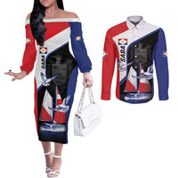 Caribbean Saba Personalized Couples Matching Off The Shoulder Long Sleeve Dress and Long Sleeve Button Shirt Remis Velisque Sail the Seas - Wonder Print Shop