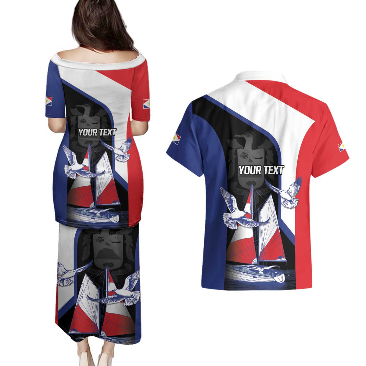 Caribbean Saba Personalized Couples Matching Puletasi and Hawaiian Shirt Remis Velisque Sail the Seas - Wonder Print Shop